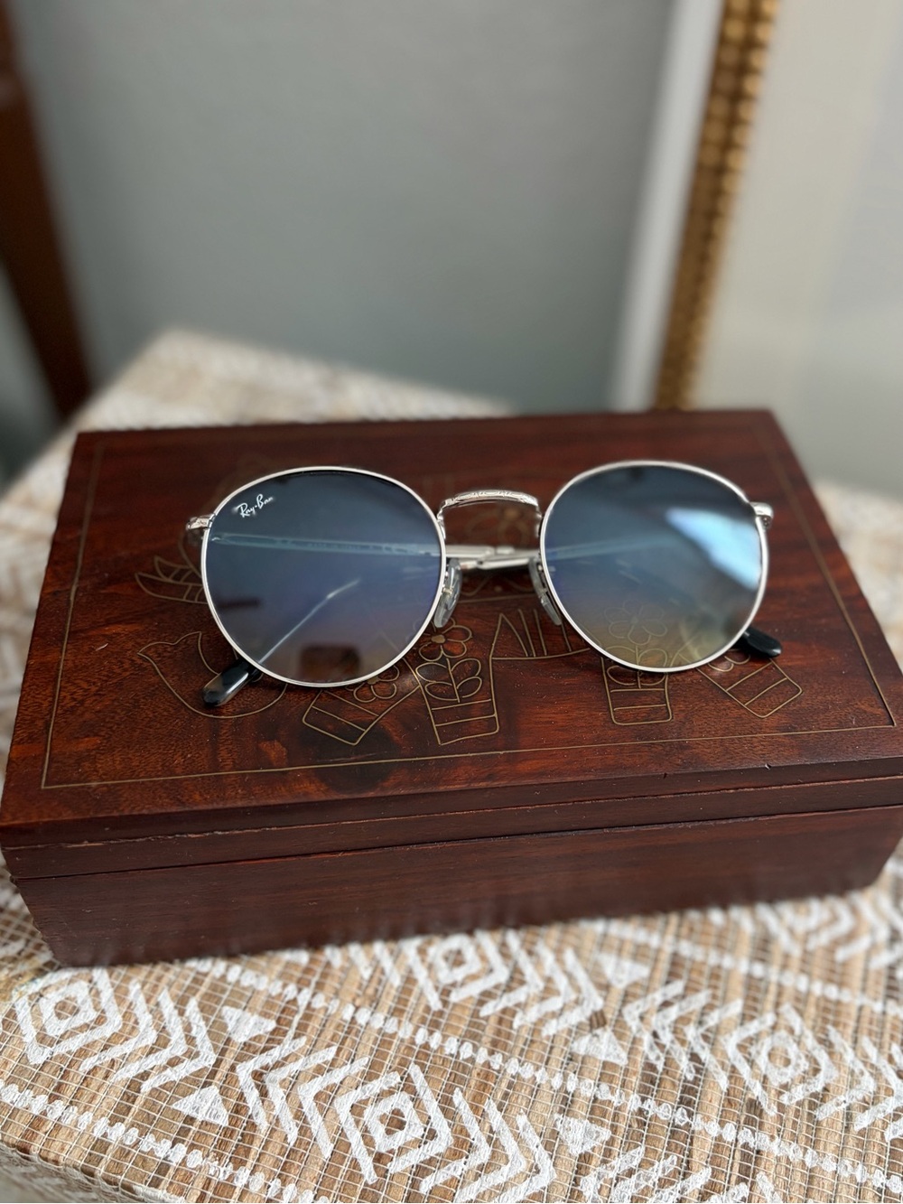 Ray-Ban Silver Frame Sunglasses with Blue Gradient Lenses